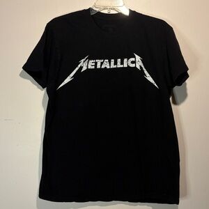 Metallica- Band Merch Short Sleeved Black T-Shirt White Logo 100% Cotton- Size L